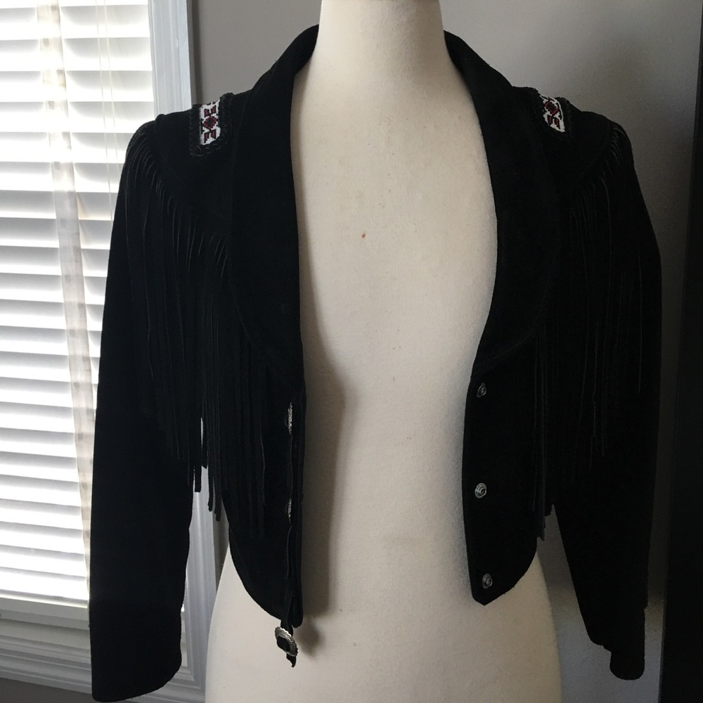 Ladies Sm Black Suede Jacket with Fringe/Beading